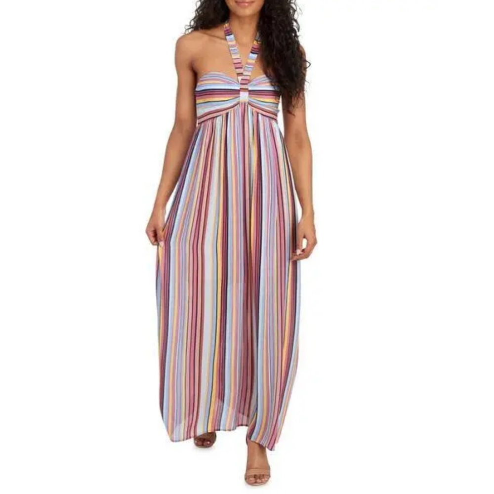 Coco+Jaimeson Halter Striped  Maxi Dress Size M